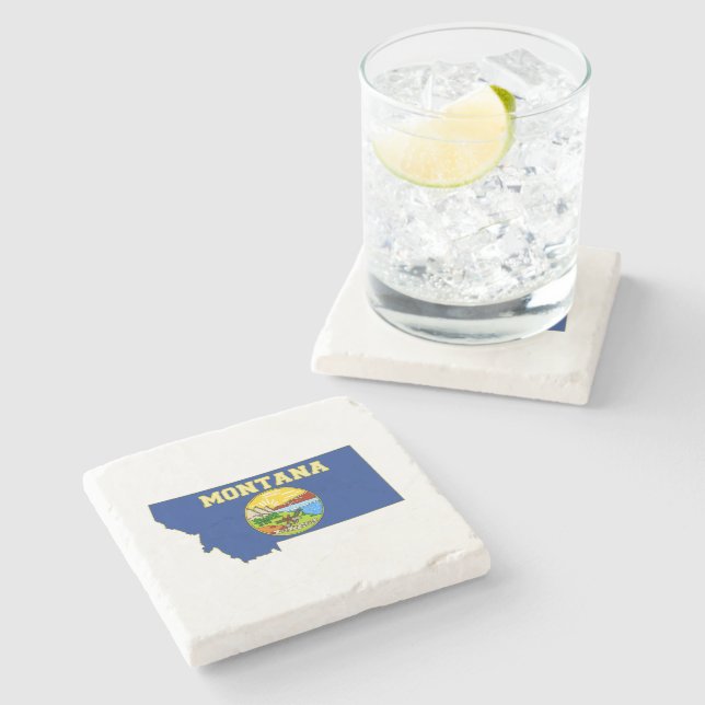 Montana Silhouette Karta Shaped Statlig flagga Underlägg Sten (Sidan)