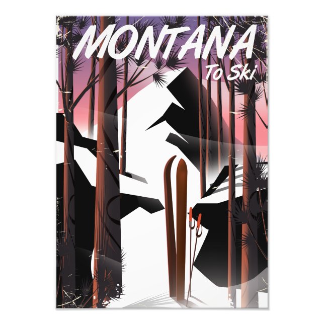 Montana Ski vintage reseaffisch Fototryck (Framsidan)