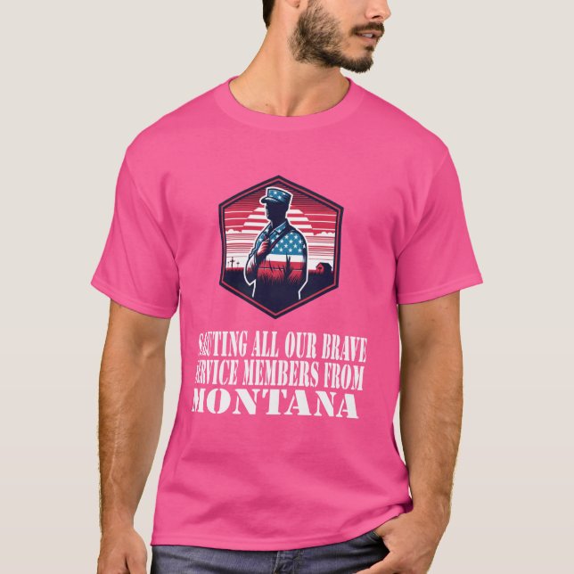 Montana Soldier Patriotic Silhouette i American F T Shirt (Framsida)