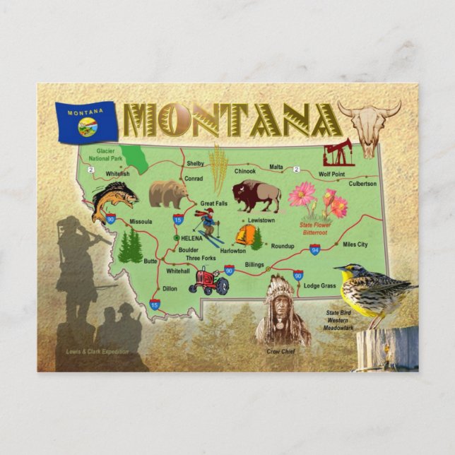 Montana State Karta Vykort (Framsida)