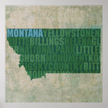 Montana State Outline Ord Karta på Canvas