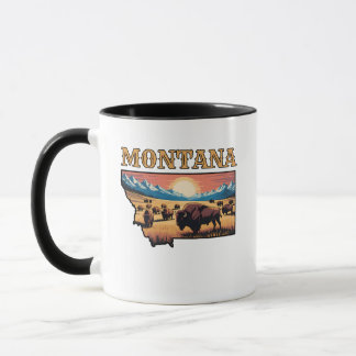 Montana State Outline Tattoo Bison & Mountains Mugg