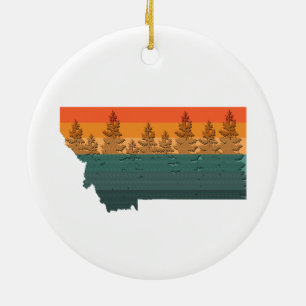 Montana State Träd Silhouette Julgransprydnad Keramik