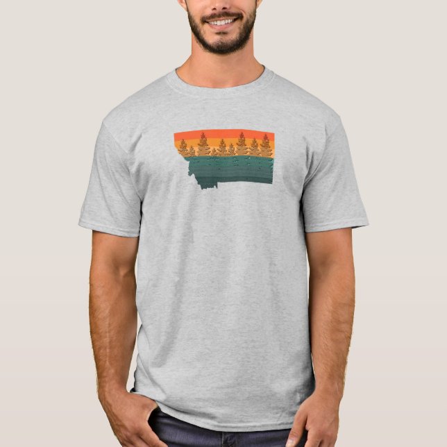 Montana State Träd Silhouette T Shirt (Framsida)