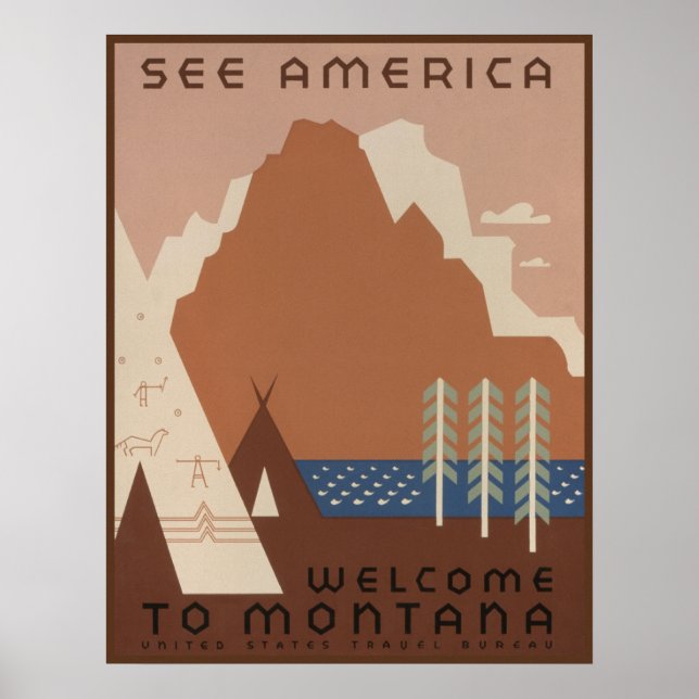 Montana-staten: indiska stammar, bergen, Prairie Poster (Framsidan)