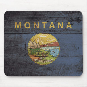 Montana statlig flagga på gammalt Wood korn Musmatta