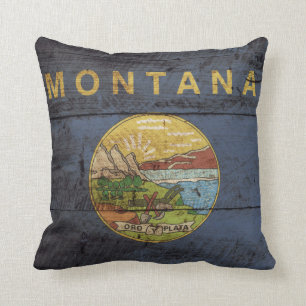 Montana Statlig flagga på Old Wood Grain Kudde