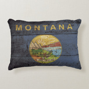 Montana Statlig flagga på Old Wood Grain Prydnadskudde