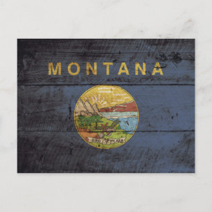 Montana Statlig flagga på Old Wood Grain Vykort