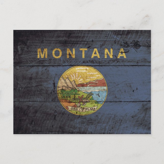 Montana Statlig flagga på Old Wood Grain Vykort (Framsida)