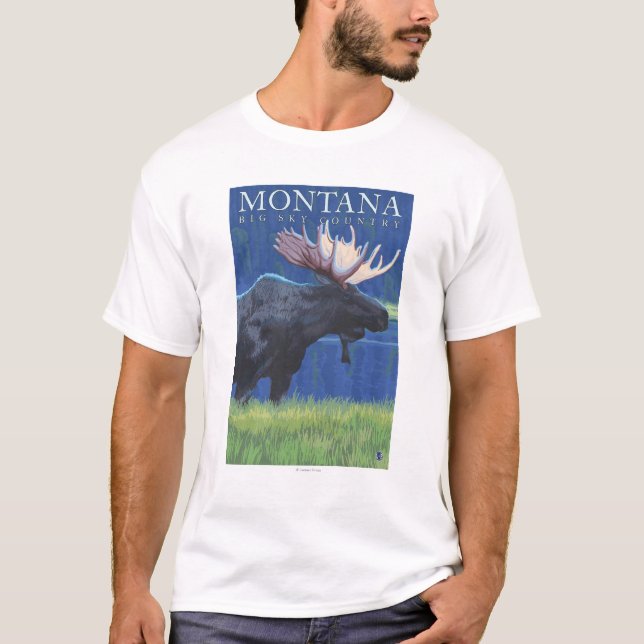 Montana -- Stor himmel CountryMoose i månsken T-shirt (Framsida)