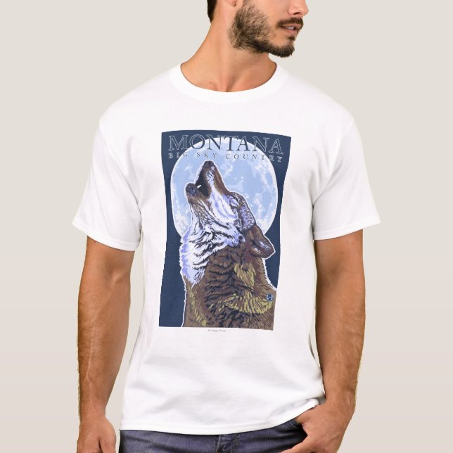 Montana -- Stor himmelCountryHowling varg T Shirt (Framsida)