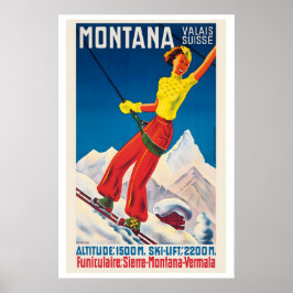 Montana Valais Switzerland Vintage Ski Poster