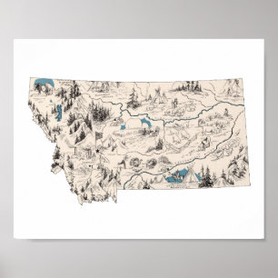 Montana Vintage Bild Karta Antique State Chart Poster