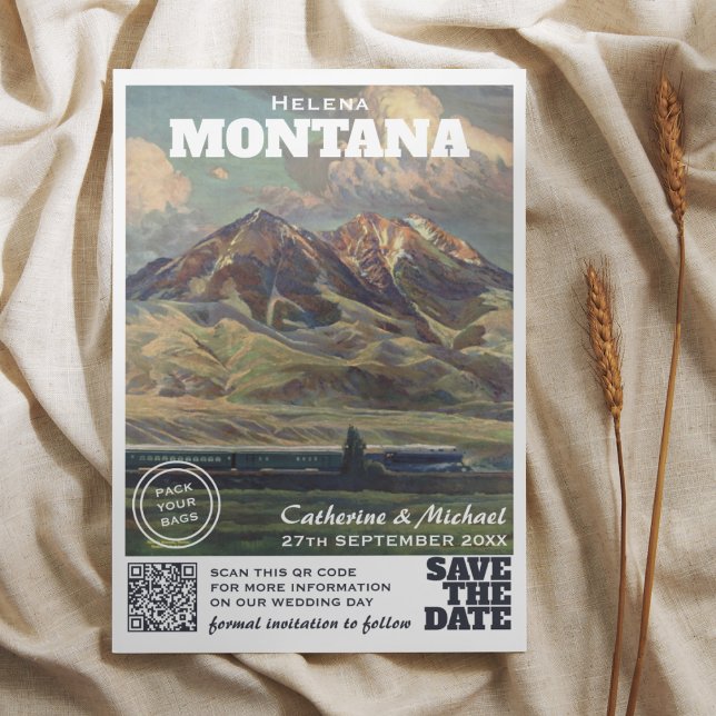 Montana Vintage bröllop Travel QR-kod Spara Datumet (Skapare uppladdad)