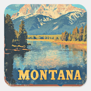 Montana Vintage Resemålningaffisch Fyrkantigt Klistermärke