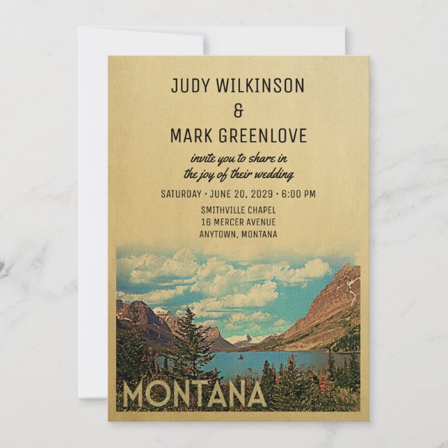 Montana Wedding-inbjudan Vintage Glacier Sjö Inbjudningar (Framsida)