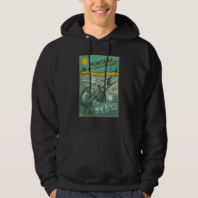 Montana Yellowstone Fishing Coola Roligt Retro Tra Hoodie (Framsida)
