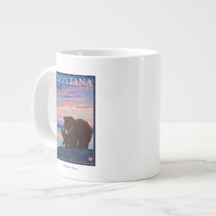 MontanaMomma Bear och Unge Vintage resor Jumbo Mugg