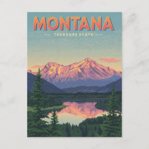 Montanas skatter: Vintage sjöutsikt över berg Vykort