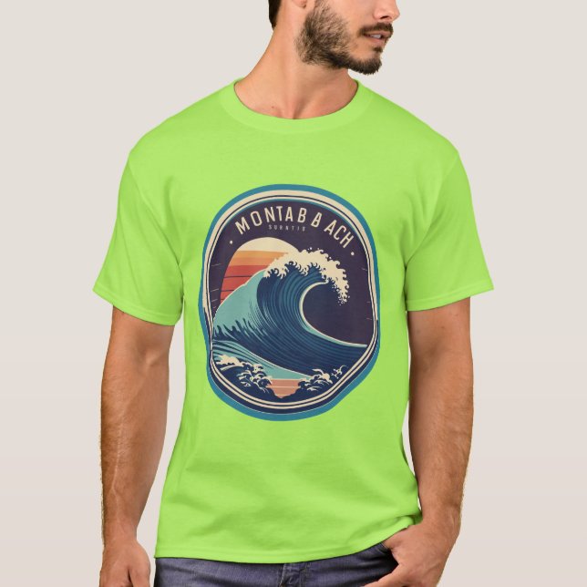 Montastrand Minimalist Ocean Wave Surfing Logotyp T Shirt (Framsida)