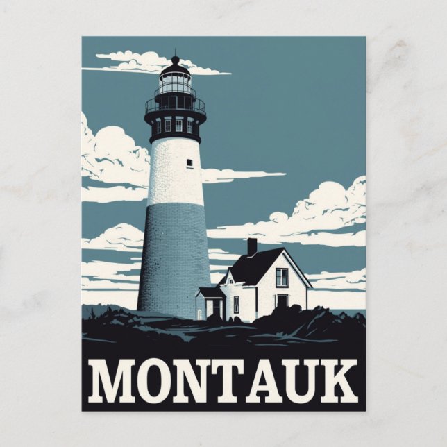 Montauk Lighthouse Retro Travel Vykort (Framsida)