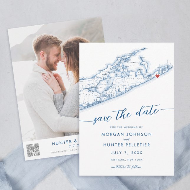 Montauk Long Island Karta minimal Modern Navy Blue Spara Datumet (Montauk Long Island Map Wedding Save the Date in Modern Minimal Navy Blue from Coastal Map Designs)