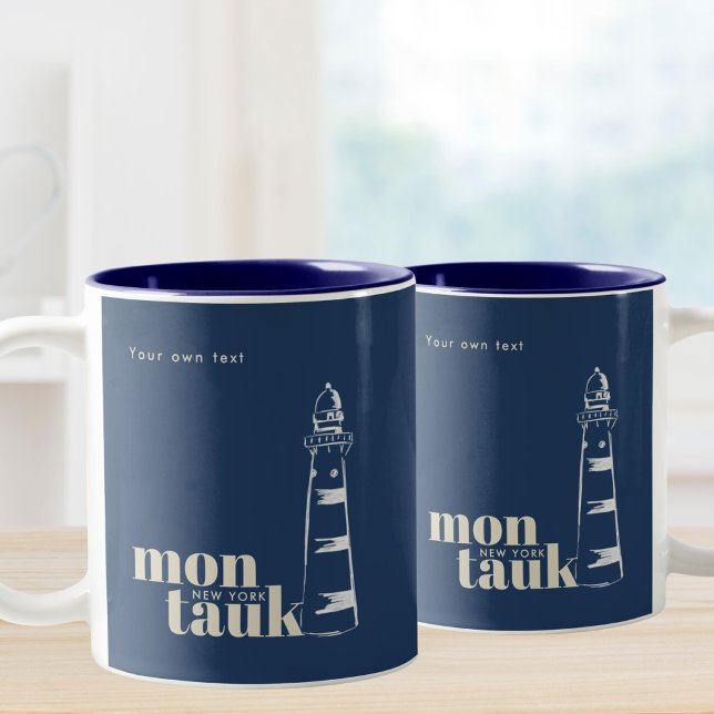 Montauk New York klottrade fyr Två-Tonad Mugg (Skapare uppladdad)