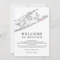 Montauk NY Karta Bröllop Välkomna Brev Black White
