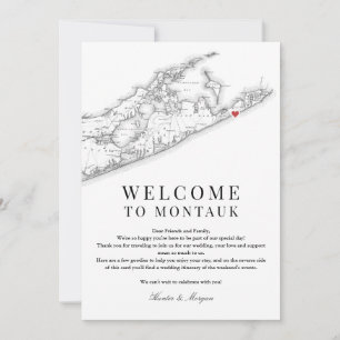 Montauk NY Karta Bröllop Välkomna Brev Black White Tack Kort