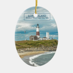 Montauk pekar fyren julgransprydnad keramik