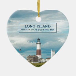 Montauk pekar fyren julgransprydnad keramik