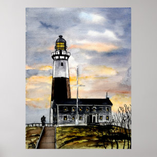 montauk pekar konst för fyrNew York målning Poster
