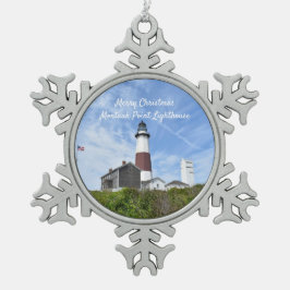 Montauk Point fyr-ornament Snöflinga Pewter Julgransprydnad