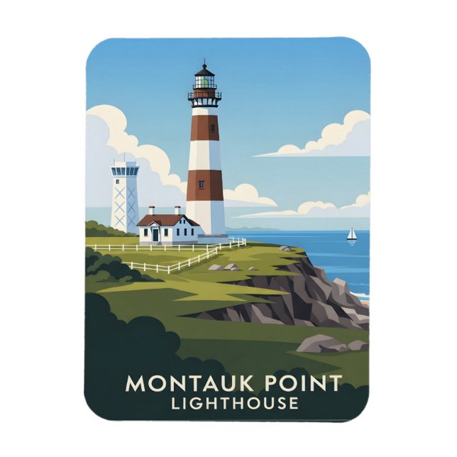 Montauk Point Fyren, Klippig kust och segelbåt Magnet (Vertikal)