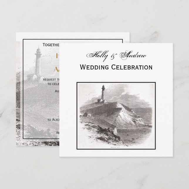 Montauk Point Lighthouse Hamptons SQ Bröllop Inbjudningar (Fram/baksida)