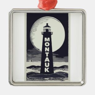 Montauk Point Lighthouse Måne Julgransprydnad Metall