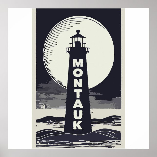Montauk Point Lighthouse Måne Poster (Framsidan)