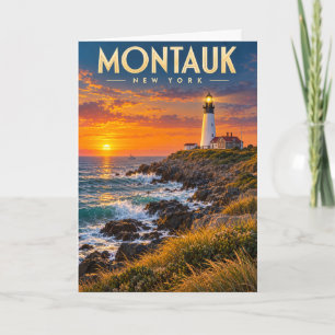 Montauk Point Lighthouse Solnedgång New York Kort