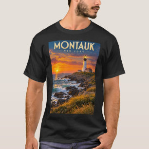 Montauk Point Lighthouse Solnedgång New York T Shirt