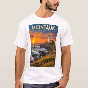 Montauk Point Lighthouse Solnedgång New York T Shirt