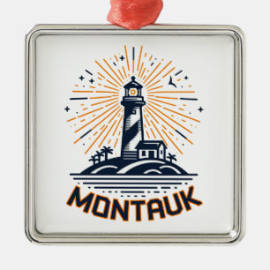 Montauk Point New York fyr Soluppgång Julgransprydnad Metall