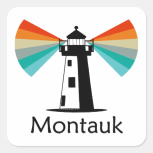 Montauk Point New York Lighthouse Rainbow Fyrkantigt Klistermärke