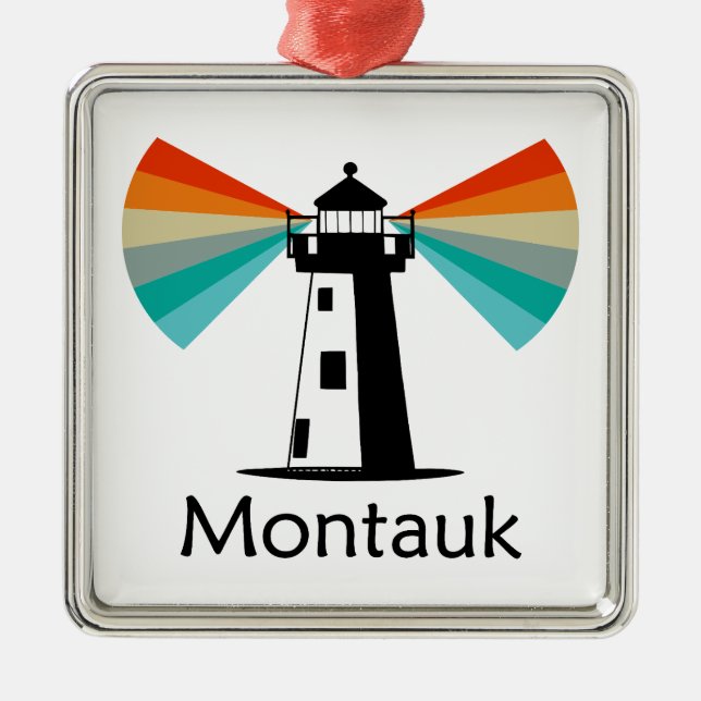 Montauk Point New York Lighthouse Rainbow Julgransprydnad Metall (Framsidan)