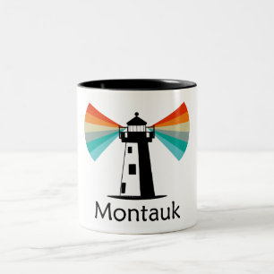Montauk Point New York Lighthouse Rainbow Två-Tonad Mugg