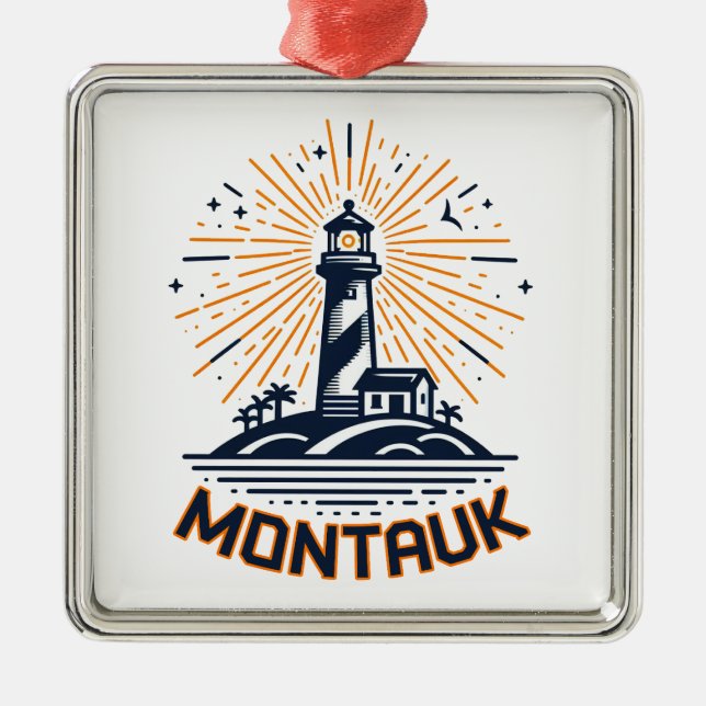 Montauk Point New York Lighthouse Sunrise Julgransprydnad Metall (Framsidan)