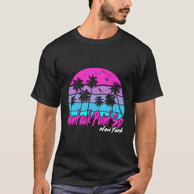 Montauk Point Sp New York All Vacation Beach Surfa T Shirt (Framsida)