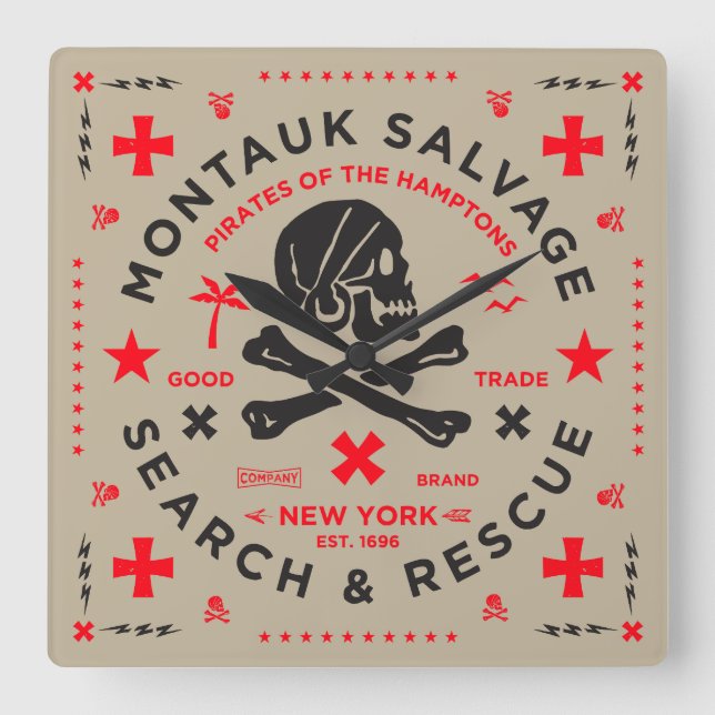 Montauk Salvage Co. Military Stil Wall Clack Fyrkantig Klocka (Framsida)