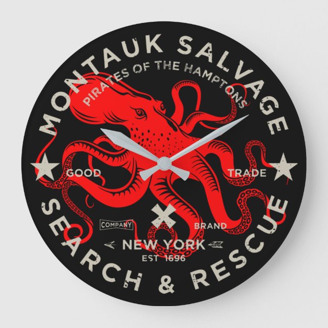 Montauk Salvage Co. Octopus Large Wall Clock Stor Klocka (Framsida)