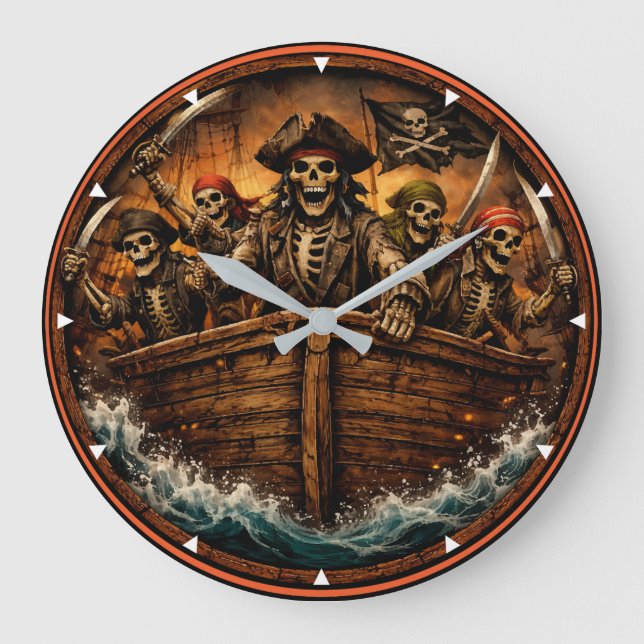 Montauk Salvage Co Pirate Clock Stor Klocka (Framsida)